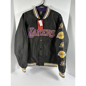 LA Lakers Jacket Ultra Game Snap Front Black Purple Mens Medium NBA NWT